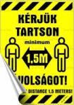  Információs matrica, 11, 6x16, 6 cm, kétnyelvű, "Kérjük tartson mininum 1, 5 m távolságot! (LUIN116) - webpapir
