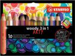 STABILO Színes ceruza készlet, kerek, vastag, STABILO "Woody ARTY 3 in 1", 10 különböző szín (TST880101)