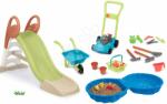 Smoby Set tobogan cu joc de apă și nisipar Scoică KS Slide Life Smoby lungimea suprafeței de alunecare 150 cm și roabă cu mașină de tuns iarba cu accesorii (SM820510-17)
