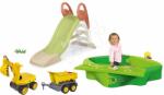 Smoby Set tobogan și nisipar cu nisipar și pistă de apă cu capac KS Slide Life Smoby lungimea suprafeței de alunecare 150 cm și excavator Maxi Power cu remorcă (SM820510-26)