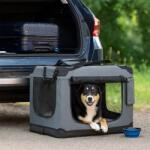 Juskys Összecsukható kutyaszállító doboz L méret tállal és ágykeret (26933)
