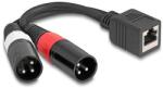 Delock Adapter RJ45 kábel anya - 2 x XLR 3 tűs apa, fekete színű 20 cm (88179) - dellaprint