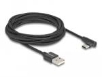 Delock USB 2.0 kábel A-típusú csatlakozódugó - USB Type-C csatlakozódugó, ívelt, 3 m, fekete (80033) - dellaprint