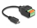 Delock Micro-B-típusú USB 2.0 kábel apa - terminal block adapter lenyomó gombbal 15 cm (66251)