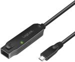 LogiLink USB 3.2 Gen2 kábel, USB-C/M-USB-C/F, erősítő, fekete, 5 m (UA0418)
