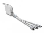 Delock 3 az 1-ben visszahúzható fehér USB Type-C töltőkábel Lightning / Micro-USB- / USB Type-C végződéssel (85844)