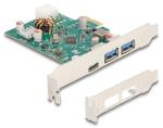 Delock PCI Express x1 kártya - 1 x külső USB Type-C anya PD 30 W és 2 x külső A-típusú USB 5 Gbps anya (90229)