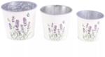  Bádog kaspó, levendula mintás, fehér, 3 részes szett