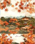 Figured Art Set pictura pe numere, cu sasiu, Templu japonez pe malul lacului, toamna, 40x50 cm (FA10489-Y)