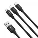 Baseus Cablu de date Baseus Rapid One-for-three, USB-A male - USB-C + Lightning + micro USB, 1.2m, Black (CAJS000001) - laptopaid