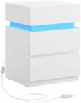 SONGMICS Fehér dohányzóasztal kiegészítő éjjeliszekrény Led világítással Skandináv stílus (LET630T10)