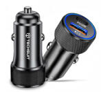 Techsuit - Prémium Autós Töltő VoltDuo (C2) - LED Fénnyel, USB QC 3.0, Type-C PD30W, 5V/3A, ABS, Fém - Fekete