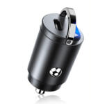 Techsuit - Prémium Autós Töltő NanoVolt (C5) - Mini Design, Gyors Töltés, Type-C PD30W, 3A, Húzókör, Alumínium Ötvözet - Fekete