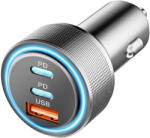 Techsuit - Prémium Autós Töltő DriveBoost (C6) - Gyors Töltés, LED Világítás, USB, 2x Type-C 60W, 5V/3A, Alumínium Ötvözet - Ezüst