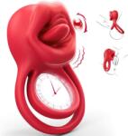 SuperLove Vibrating Cock Ring with Licking Tongue Red