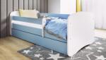 Kocot Kids Pat pentru copii cu barieră Ourbaby - albastru-alb