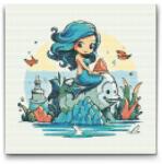  Gyémántszemes kirakó - Sellő Méret: 50x50cm, Keretezés: Keret nélkül (csak a vászon), Gyémántok: Négyzet alakú