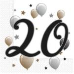  Happy Birthday 20 Milestone szalvéta 20 db-os 33x33 cm (PNN92088) - sandori