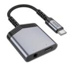 hoco. audió adapter és töltőkábel (elosztó, Type-C+3.5mm jack aljzat - Type-C, 27W, 15cm) VILÁGOSSZÜRKE (LS39) (LS39)