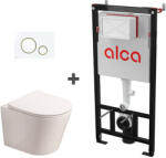 Fluminia Set ramă de montaj cu rezervor și clapetă de acționare alb - auriu, Alcadrain și vas WC suspendat Fluminia, Clementina (AM101/1120+M775+G5330WH)