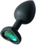 Sunfo - szilikon anál plug szív alakú sötét zöld kővel (fekete) - sexshopcenter