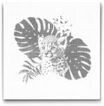  PontPöttyöző - Kis leopárd és monstera Méret: 50x50cm, Keretezés: Keret nélkül (csak a vászon), Szín: Fekete