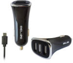 Beline autós töltő 3xUSB-A csatlakozóval és USB-A - microUSB kábellel 4A fekete