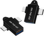 Techsuit - OTG Adapter AluCoreX (A15) - 3 az 1-ben, USB-ről Micro-USB-re + Type-C, Csatlakoztat és Játszik, Alumínium Ötvözet - Fekete