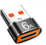 Techsuit Telefontöltésre és adatátvitelre való Techsuit - HyperPort (A4) OTG Adapter - Type-C női csatlakozó USB férfi típusra, 5Gbps, 6A, 120W, fekete/narancs színben