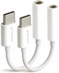 Techsuit - (2 darabos) Kábeladapter FuseXound (AC18) - Type-C-ről 3, 5 mm-es Jack-re, 3A, Plug and Play, Fonott - Fehér - smartdiszkont