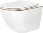 Rea Carlo Mini Tornado NF, fali WC-csésze 490x365x350mm + WC-ülőke, fehér-arany peremmel, REA-C6806 (REA-C6806)