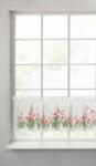 Takoy Perdea vitraliu din etamină decorată cu imprimeu de lalele roșii și dantelă de 150 x 30 cm