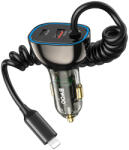 BWOO CC96L 30W PD autós töltő 1x USB-C 1x USB port Lightning kábellel szürke