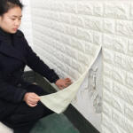 MyStyle Tapet 3D Alb design perete modern din caramida in relief, Autoadeziv , 77x70 cm