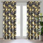Takoy Draperie BLER din catifea moale cu imprimeu al frunzelor exotice de culoare gri-galben de 140 x 270 cm