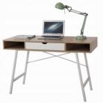 Jumi Birou calculator, Jumi, placa MDF, otel, cu sertar, rafturi laterale, alb si natur, 120x48x76 cm (CM-305298)