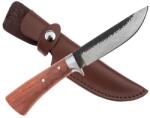 Depox Cutit de vanatoare DEPOX®, Adventure Accuracy, otel damasc, 25 cm, maner lemn, maro, husa piele (I12)