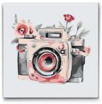  Festés számok szerint - Virágos fényképezőgép 2 Méret: 30x30cm, Keretezés: Keret nélkül (csak a vászon)