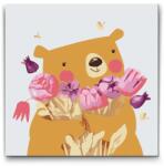  Festés számok szerint - Mackó csokorral Méret: 50x50cm, Keretezés: Kartonlemezen