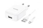 hoco. N2 hálózati töltő USB aljzat (5V/2.1A, gyorstöltő + lightning kábel) fehér (N2_W_LIGHTNING8PIN) (N2_W_LIGHTNING8PIN) - aqua