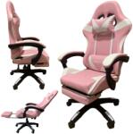 PRO-X Goborelax Геймърски стол с подложка за крака, масажна функция - бяло-розово (bm028)