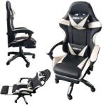 PRO-X Goborelax Геймърски стол с масажна функция, поставка за крака - черно и бяло (bm028)