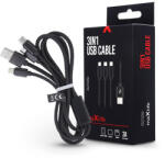 Maxlife USB töltő- és adatkábel 1 m-es vezetékkel - Maxlife 3in1 for Lightning/microUSB/Type-C USB Cable - 5V/2A - fekete (TF-0153)