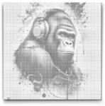  PontPöttyöző - Gorilla fejhallgatóval Méret: 50x50cm, Keretezés: Kartonlemezen, Szín: Fekete