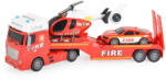  Tűzoltó vontató autó helikopterrel, autóval 54cm PIROS