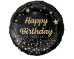  Fekete-arany szülinapos kerek lufi - partywebshop