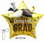  Fundrag fóliás lufi, 67 cm, Congrats, arany színű csillag