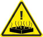  Forró tárgy - anyag veszélye piktogram matrica : Tábla-matrica mérete - 100 x 87 mm, Tábla-matrica típusa - matrica