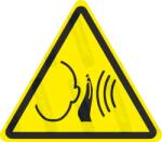  Váratlan nagy hanghatás veszélye piktogram matrica ISO 7010 W038 : Tábla-matrica mérete - 200 x 175 mm, Tábla-matrica típusa - matrica