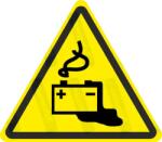  Töltődő akkumulátor figyelmeztető piktogram matrica ISO 7010 W026 : Tábla-matrica mérete - 100 x 87 mm, Tábla-matrica típusa - matrica